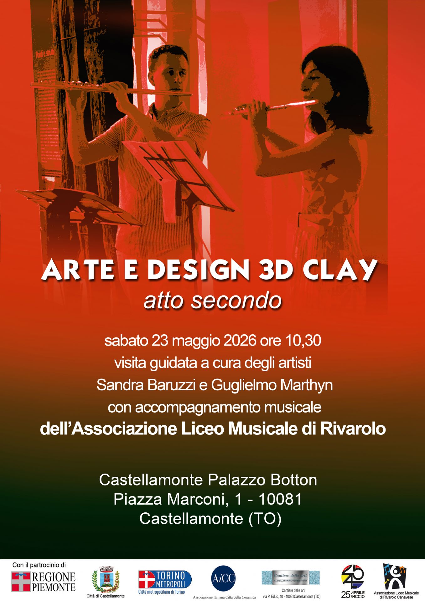 Sabato 23 Maggio 2026 ore 10:30
visita guidata con a cura degli artisti
Sandra Baruzzi e Guglielmo Marthyn
con accompagnamento musicale
dell' Associazione Liceo Musicale di Rivarolo